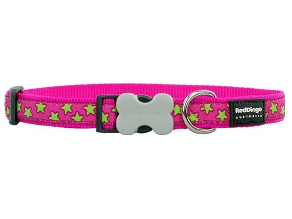 Rotes Dingo Halsband, lime Sterne, 41-63cm/25mm