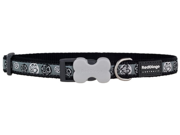 Rotes Dingo Halsband, schwarze Pfoten, 24-36cm/15mm