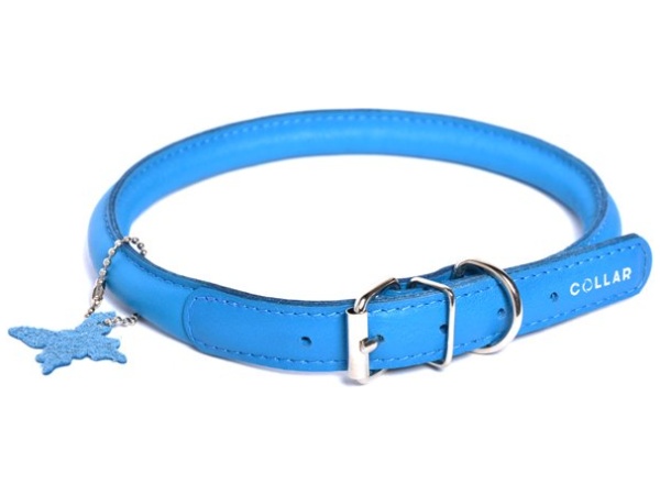 Collare Waudog in pelle con cuciture rotonde, 33-41 cm, blu