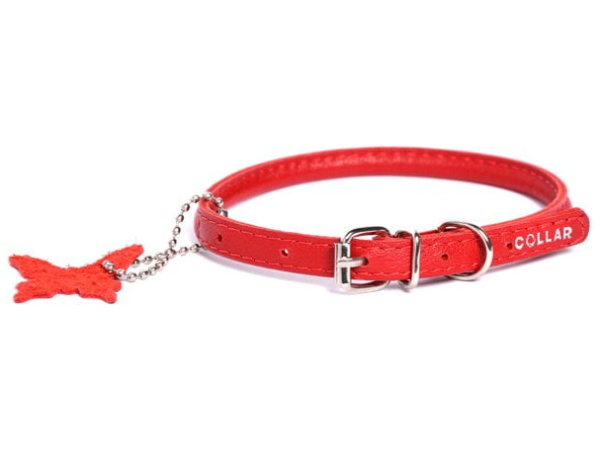 Waudog round sewn leather collar, 25-33cm, red