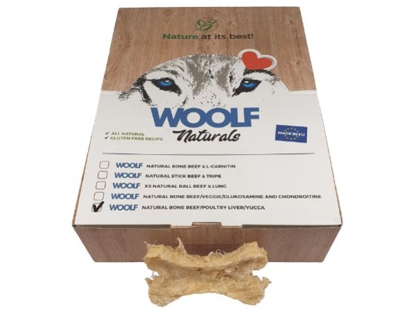 Woolf Natural Bone Beef, Poultry liver, Yucca, 30stk.