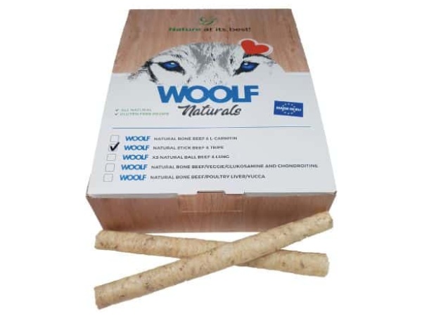 Woolf Natural Sticks Beef & Tripe, 22cm, 50stk.