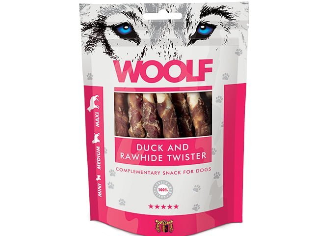 Woolf Duck And Rawhide Twister 100g