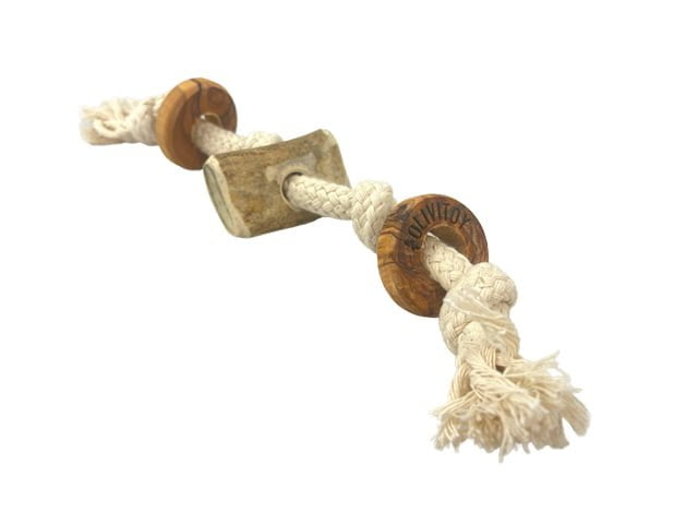 Olivi Ringe med bomuldsreb og gevir, 28cm