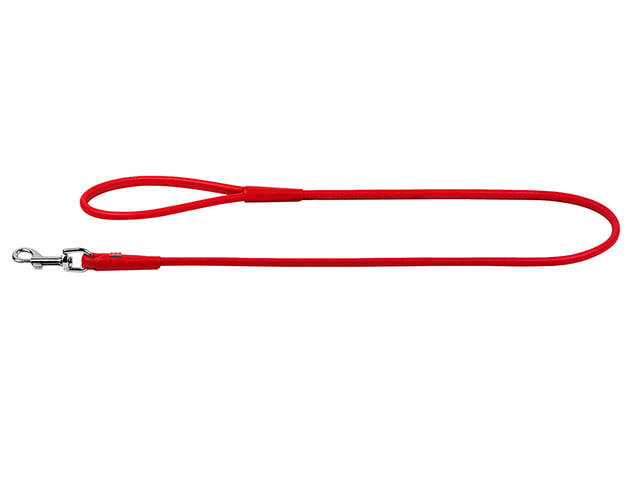 Waudog rundsyet læder førerline, 122cm/6mm, rød