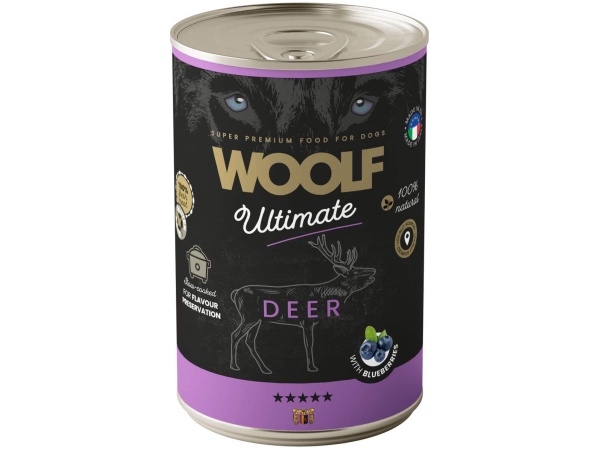 Woolf Ultimate Wet Food, Cervo con Mirtillo, 400g