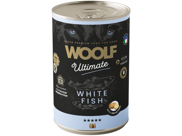 Woolf Ultimate Wet Food, Pesce bianco con patate, 400g