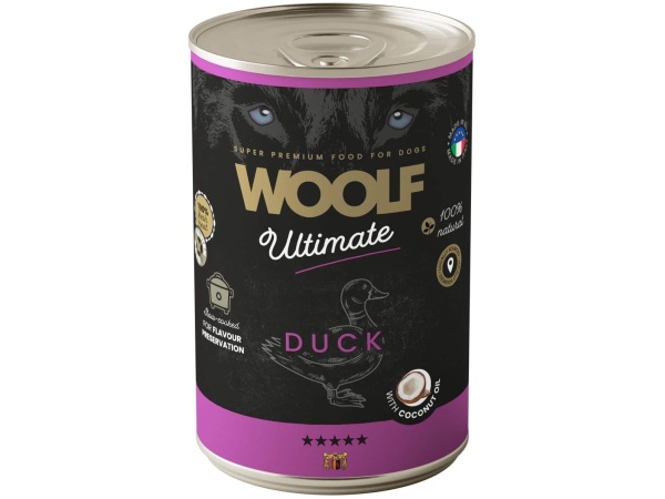 Woolf Ultimate Wet Food, Anatra con olio di cocco, 400g