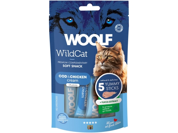Woolf Wildcat Cream 5 Stück, Kabeljau & Huhn + Yucca-Extrakt