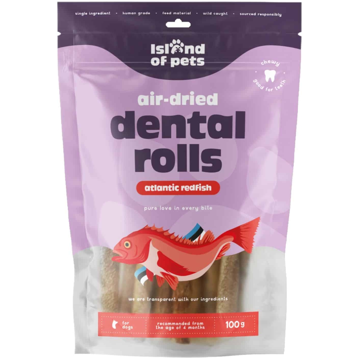 Island of Pets, Rotoli dentali di scorfano atlantico essiccati all'aria, 100g